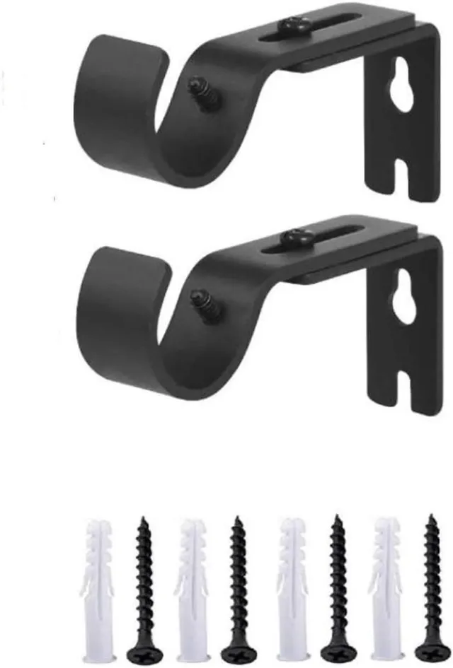 Cosensi Verstelbare muurbeugel gordijnroede beugels set 2 stuks zwart - Zware metalen gordijnroede houder - Verstelbare lengte 3 cm tot 12 cm Any