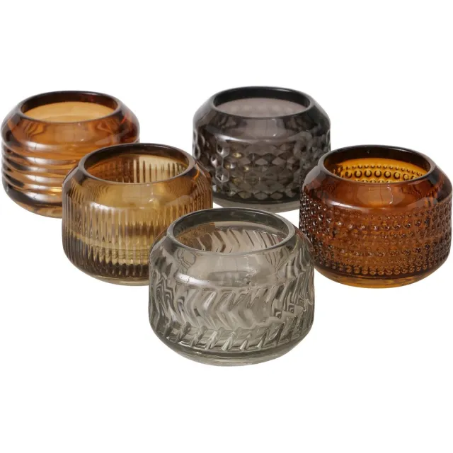 Boltze Home Theelichthouder glas bruintinten 6x8cm