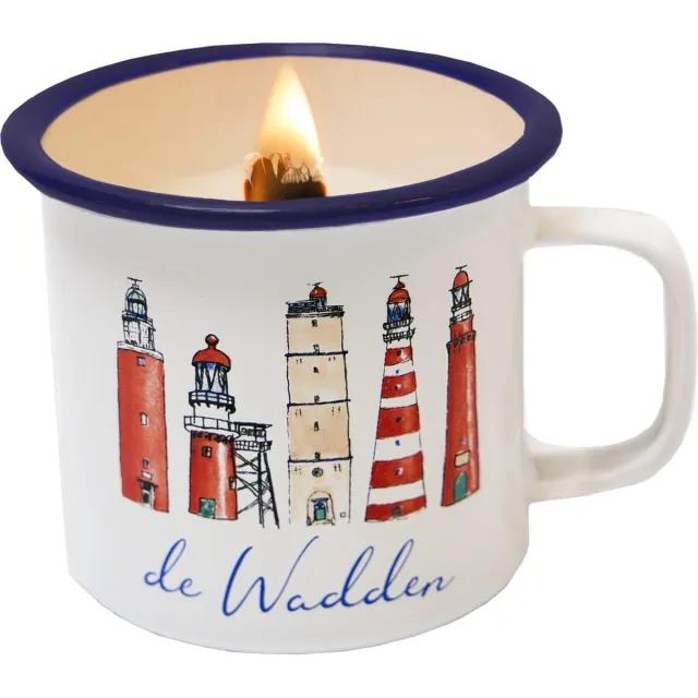 JOYIN SOJAKAARS IN EMAILLE BEKER (8X8CM) VUURTORENS WADDEN - JOYIN wit