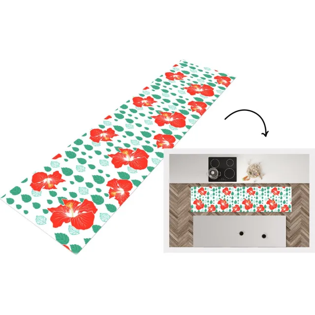 KitchenYeah Keukenloper - Loper keuken - Hibiscus - Patronen - Hawaii - Bladeren - Bloem - 240x60 cm - Keukenloper vinyl Multicolor