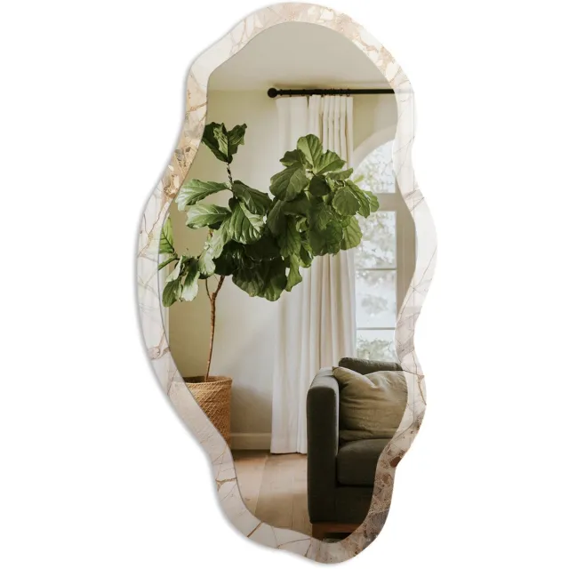 TULUP Marmeren Elegantie Spiegel - Wit Rechthoekige Spiegel Voor Interieur - Organische Spiegel - Woonkamer, Kantoor, Slaapkamer - Klassiek - 45x90 cm - Totale afmeting 52x97 cm Elegant MarmerPatroon, Wit