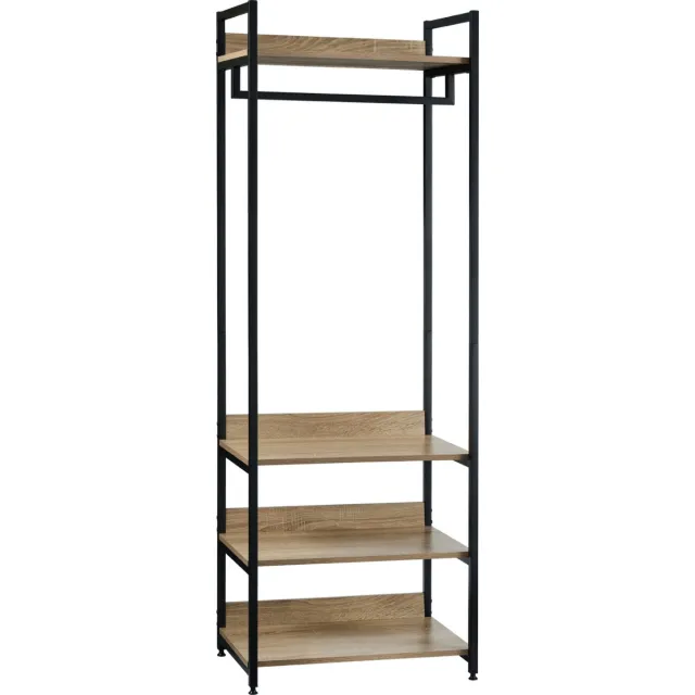 Happyment Staande Kapstok Hubert - Met schoenenrek - Vintage - XL Garderoberek - Kapstokhaak - Hout & metaal - 3 planken Zwart