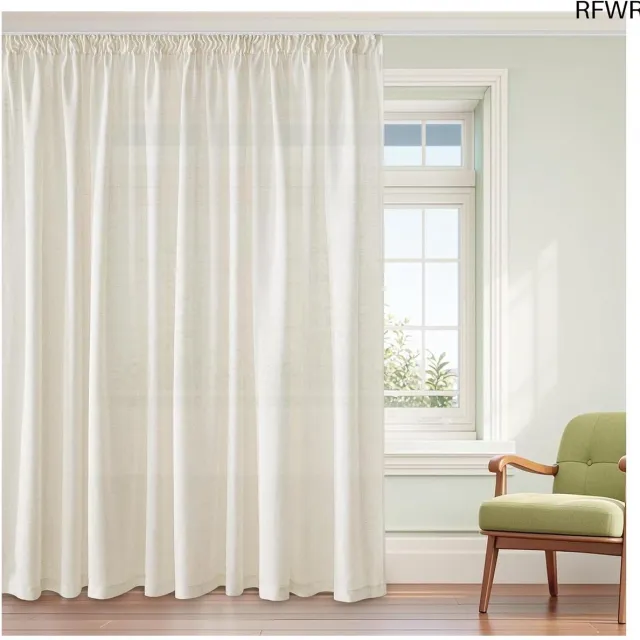 RFWR Transparante Vitragegordijnen voor Woonkamer en Slaapkamer - Lichtbeige Voile Linnen Gordijnen 300x220 cm
