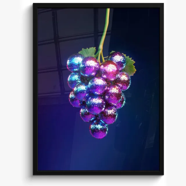 FrameYourWall Fotolijst inclusief poster - Posterlijst 50x70 cm - Posters - Paars - Disco - Feest - Druif - Foto in lijst - Keuken decoratie muur - Wanddecoratie accessoires - Muurdecoratie - Schilderijen Disco - Druiven - Donker