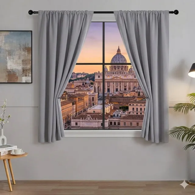 Maison Elara Vitrage Ondoorzichtig Kort Gordijn H 45 x B 60 cm Set van 2 - Lichtgrijs, Waterafstotend, voor Keukenraam en Camper