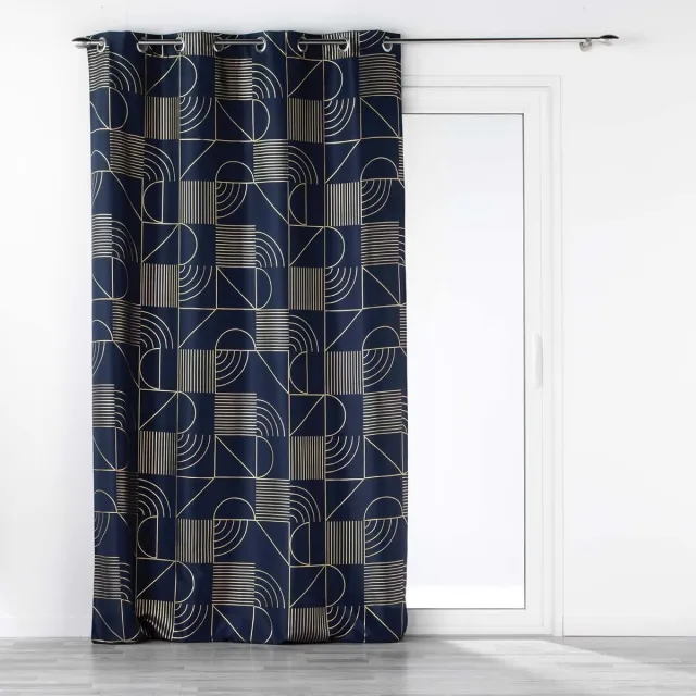 HomeDeco Gordijn met oogjes - marineblauw/goudkleurig - 140 x 260 cm - polyester