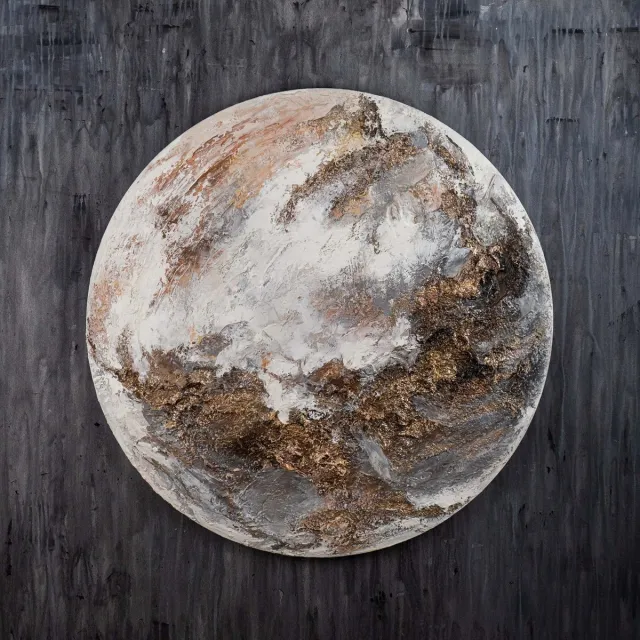 YS Canvas schilderij 100x100 cm handgeschilderd Venus planeet kosmisch – YS-Art Gallery – Elegante wanddecoratie voor woonkamer – Modern schilderij voor slaapkamer Round