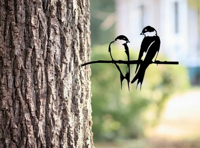 Metaal Decoraties Metal bird-Tuindecoratie-Roestvrijstaal-Boomdecoratie-Metaal Decoraties-Zwaluwenpaar-34x23cm Zwart Zwaluwen paar