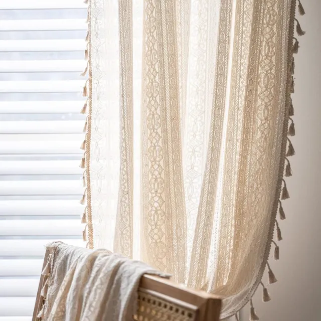 OUTARO Doorstaaf Rustiek Wit Gehaakt Transparant Breigordijn – Landelijke Stijl – Lichtdoorlatend – 150×220cm – Decoratief Deurgordijn-Belle's product Afbeeldingskleur