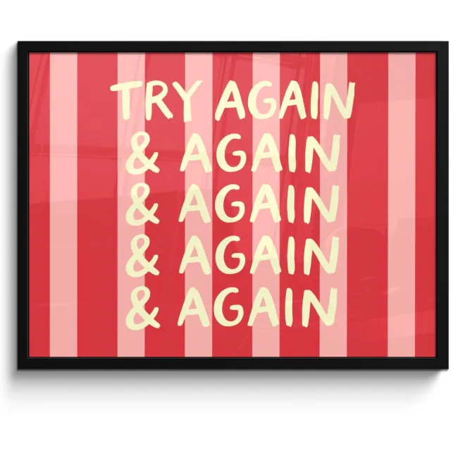 FrameYourWall Poster in lijst - Fotolijst 80x60 cm - Posters - Strepen - Rood - Try again - Posterlijst zwart - Decoratie - Wanddecoratie woonkamer - Muurdecoratie slaapkamer
