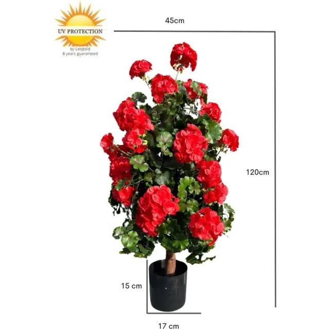 LeopoldFlora Geranium pyramide 110cm kunstplant UV rood Groen