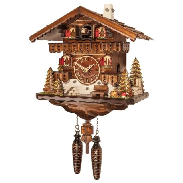 Engstler 458_QM - Koekoeksklok - Kwarts - Notenhout - met muziek - 27 cm Bruin