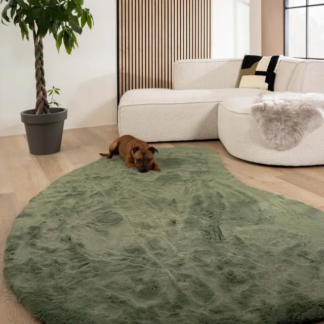 Tapeso Fluffy vloerkleed organisch - Comfy Plus olijfgroen 230x352