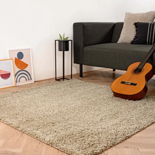 Tapeso Vierkant hoogpolig vloerkleed - Shaggy Trend champagne 200x200