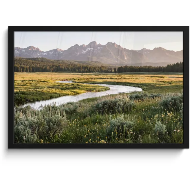 FrameYourWall Poster in lijst - Fotolijst 60x40 cm - Posters - Berglandschap - Rivier - Bos - Posterlijst zwart - Decoratie - Wanddecoratie woonkamer - Muurdecoratie slaapkamer