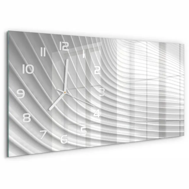 TULUP Wandklok - Lijnen van abstractie Moderne Wandklok Glas - 60x30 cm - Wit Wandklok Glas Decoratie - Witte handen - Rechthoekige Klok - Glazen Wandklok Design - Klok Glas Met Opdruk