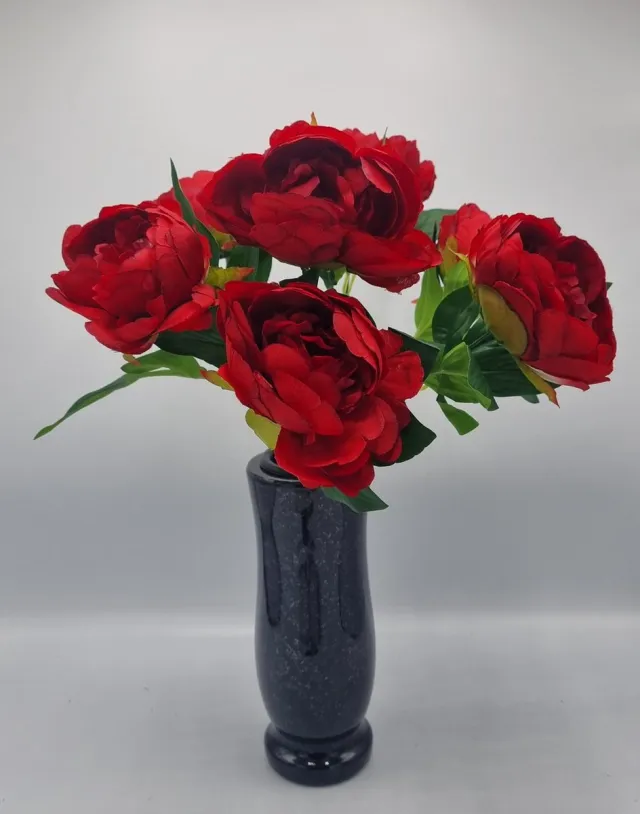 Bomm Boeket - Pioenroos - U086-m1 - 40cm - Rood - 7 bloemen - Grafdecoratie - Zijdenbloemen - Kunstbloemen