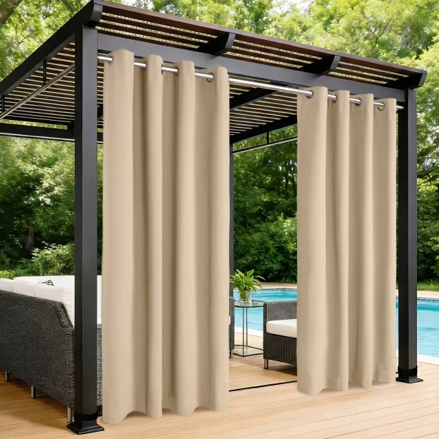 MUPOO Extra Brede Waterdicht Buitengordijn Verduisterend met Ringen - UV Werend & Isolerend - Outdoor Gordijnen met Oogjes voor Tuin, Balkon &Pergola - 180x244 cm -Beige-1 stuk(Rideau Extérieur) Beige-1 stuck