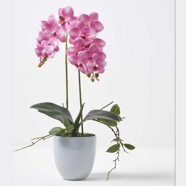 Homescapes Roze Kunst Phalaenopsis Orchidee in Grijze Keramiek Pot 54 cm