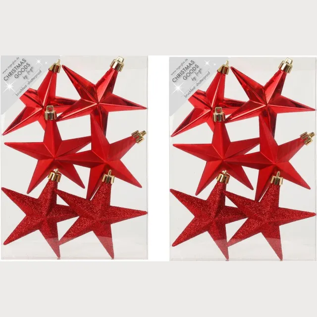 Inge Glas Inge-glas Kersthangers 12x - sterren - rood - 10 cm - kunststof - lichtgewicht