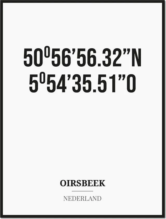 Studio216 Poster/kaart OIRSBEEK met coördinaten zwart, wit