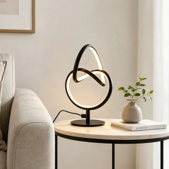 Lemlit LED Tafellamp 13W, Moderne Designlamp, Unieke Ringvormige Bureaulamp met Warm Wit Licht 3000K, 1300lm, Aluminium Behuizing, Zandzwart