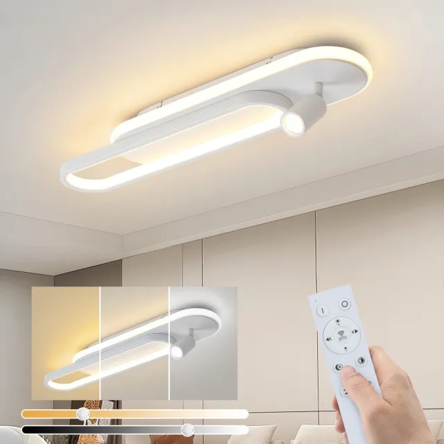 NETTLIFE Plafondlamp LED - ovaal - wit - met 1-Lichts Plafondspot - Dimbaar - 46W - Moderne Plafondverliching - 60cm - voor Slaapkamer | Hal | Woonkamer | Keuken - Zonder Lichtborn - Max.40W