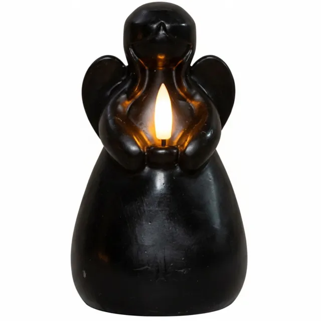 Anna's Collection Kerst thema LED kaars engel - zwart - 14 x 8 cm - met timer - op batterijen - kerst