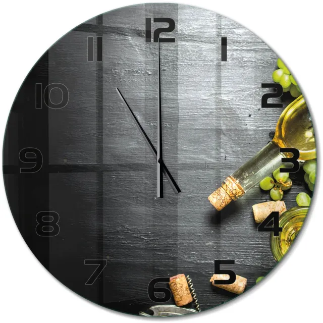 TULUP Wandklok - Witte wijn en fruit Wandklok Glas Met Motief - fi60 cm - Groente Decoratieve Glazen Klok - Zwarte handen - Ronde Klok - Gekleurde Glazen Klok - Glazen Klok Met Print