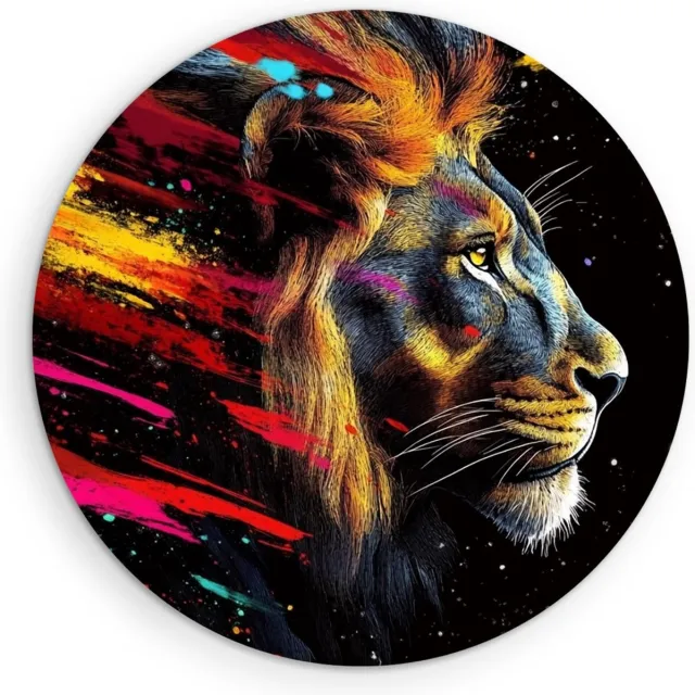 Saammp Forex Muurcirkel - Leeuw met verfspetters - Dieren - Abstract - Ø 90 - Wandcirkel - Wanddecoratie Cirkel - Muurdecoratie Woonkamer - Slaapkamer decoratie - Rond Schilderij