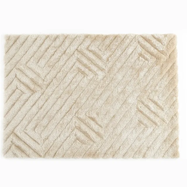 Vente-unique Hoogpolig shaggy vloerkleed met reliëf - 160 x 230 cm - Gebroken wit - MAZE Crème
