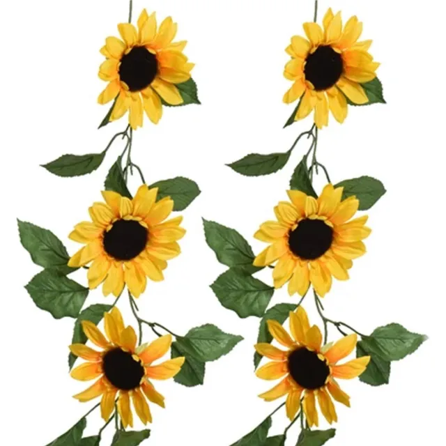Everlands Bloemen slinger - 2x - zonnebloem - kunstplant - geel - 150 cm - Helianthus