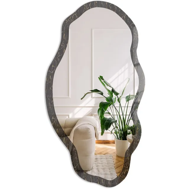 Coloray Modern Marmer Spiegel - Zwart Rechthoekige Spiegel Met Modern Design - Organische Spiegel - Woonkamer, Badkamer, Kantoor - Modern - 45x90 cm - Totale afmeting 52x97 cm Modern Marmer, Zwart