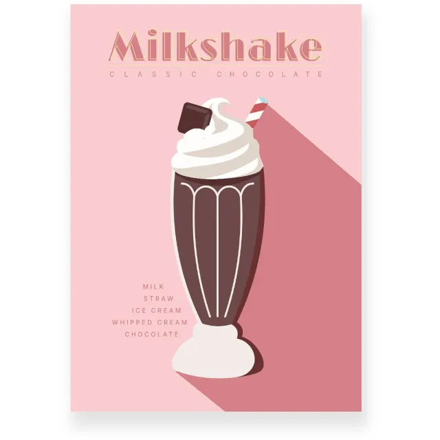 Yisual Poster 30x40 cm - Chocolate Milkshake - Bruin - Roze - Retro - Art deco - Muurdecoratie - Wanddecoratie