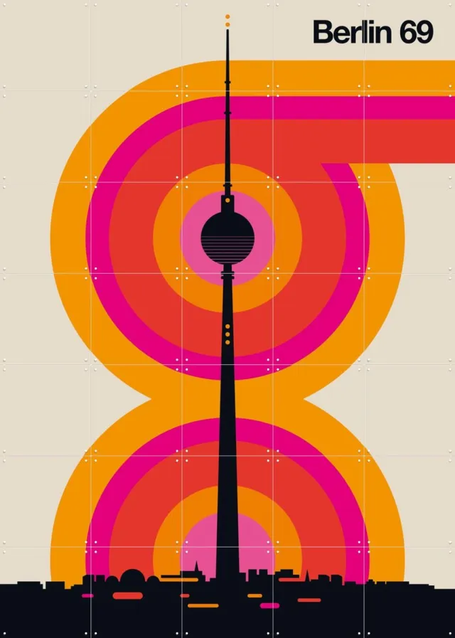 IXXI Berlin 69, Bo Lundberg - 100 x 140 cm - Grote wanddecoratie en posters - Kleurrijk, Pop art, Grafisch Ontwerp, Illustraties, Geometrische Kunst Roze