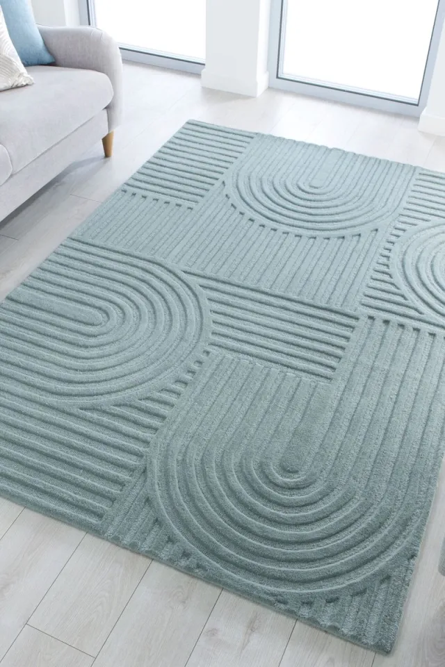 flycarpets Zen Modern Japandi - Laagpolig - 100% Wol Vloerkleed - Blauw