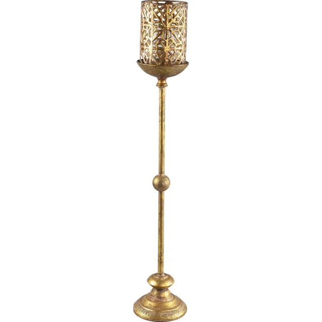 PTMD Celina Hoge metalen gouden kandelaar windlicht met LED lamp - gold iron antique candleholder High LED light