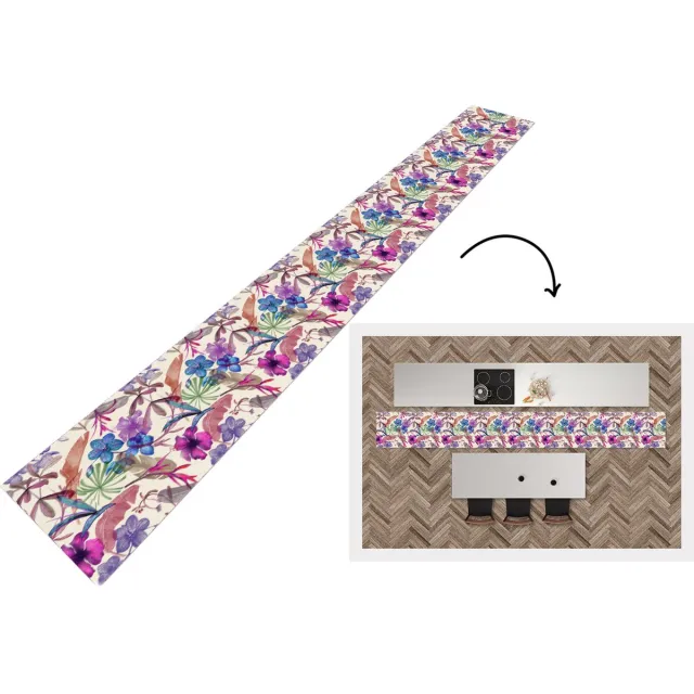 KitchenYeah Keukenloper - Keukenmat - Bloemen - Regenboog - Jungle - Patroon - Vintage - 480x60 cm - Keuken vloerkleed Multicolor