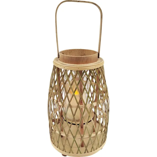 dekoratief Lantaarn gelijnd m/oor, naturel, wilg/glas, 26x26x42cm | A235691