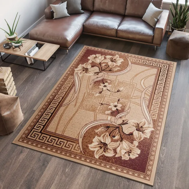 Tapiso Atlas PP Vloerkleed Beige Bloemen Woonkamer Tapijt Maat- 130x190 Creme