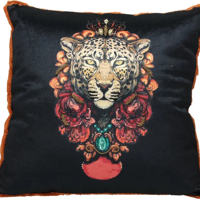 Wants&Needs Kussen Leopard Velvet Oranje 43 X 43 Zwart