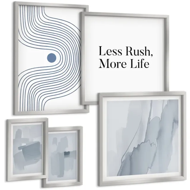 TULUP 4-Delige Schilderij Set - Moderne abstracte grafische vormgeving met een minimalistische boodschap. - 50 x 50 cm, 20 x 30 cm en 40 x 60 cm - Wanddecoratie - Muurdecoratie - Woonkamer Zilveren lijst