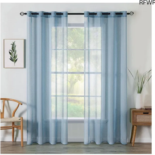 RFWR Transparante Vitrage Gordijnen Set van 2 - 140 x 137 cm - Ideaal voor Slaapkamer, Woonkamer en Babykamer - Vaaltblauw Kerstdecoratie