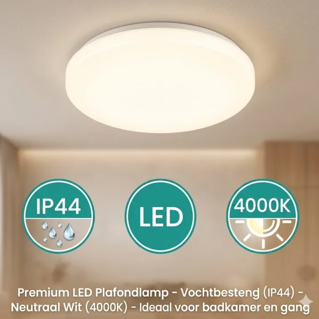 LED WhiteLabel LED Plafondlamp IP44 – Badkamerlamp – 12W – 840 Lumen – 4000K Neutraal Wit – Rond – waterdicht – Wand & Plafond 4000K Wit licht