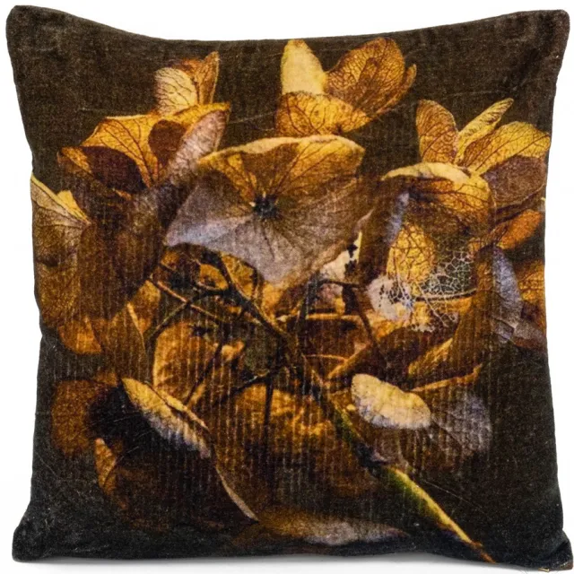 Kussen velvet bloemen bruin