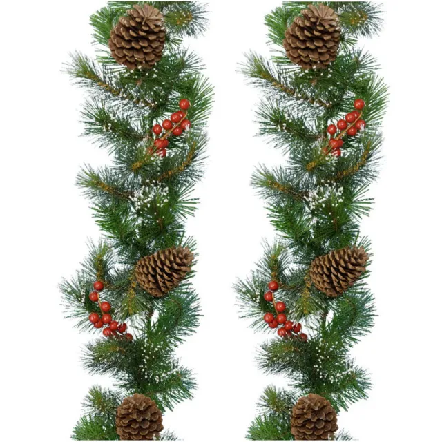 Decoris Guirlande - Set van 2x stuks - kerstslinger - groen - nepsneeuw en deco - 270 cm