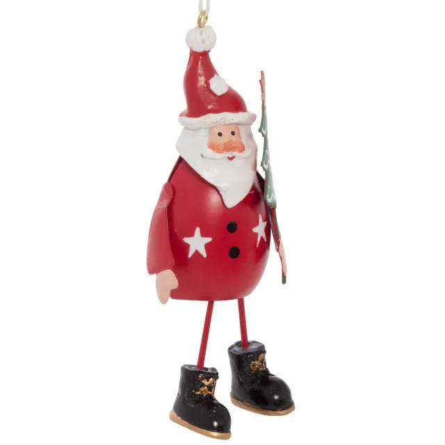 Feeric lights & Christmas Kerstboomversiering met de Kerstman en een sneeuwpop, van rood en wit metaal, 12 cm Rouge