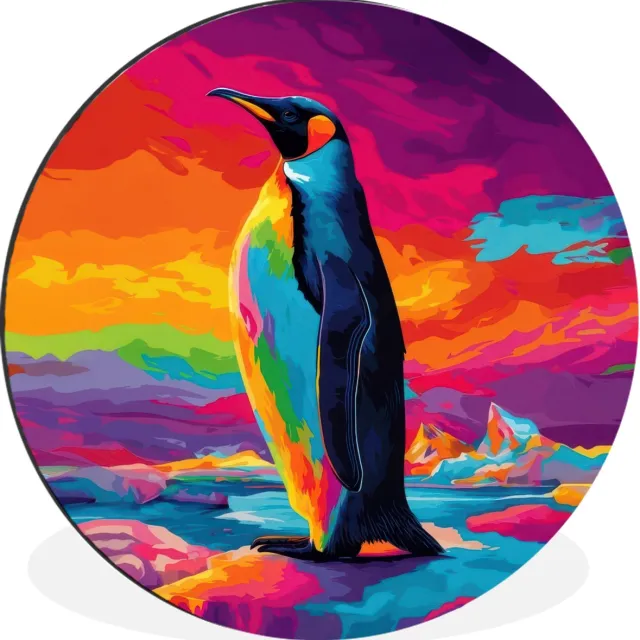 WallCircle Wandcirkel - Muurcirkel - Ijsschots - Pinguïn - Abstract - Lucht - Aluminium - Dibond - 90x90 cm - Binnen en Buiten Pinguïn - Kleurrijk