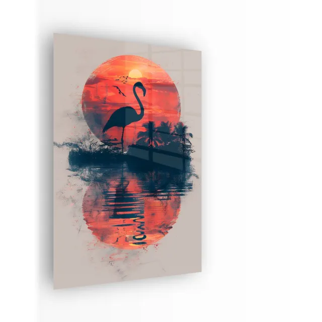 Indoorart Glasschilderij Zonsondergang Elegantie 60x90 CM - Afbeelding op plexiglas - Inclusief montagemateriaal wit, zwart, oranje, geel