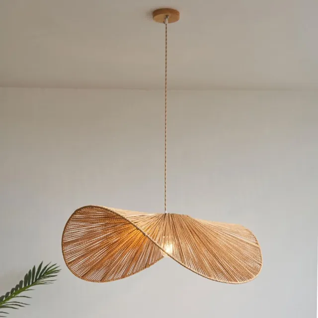 Flintry Boheemse stijl rotan kroonluchter, diameter 40CM, retro kroonluchter, geweven hennep touw lamp bruin